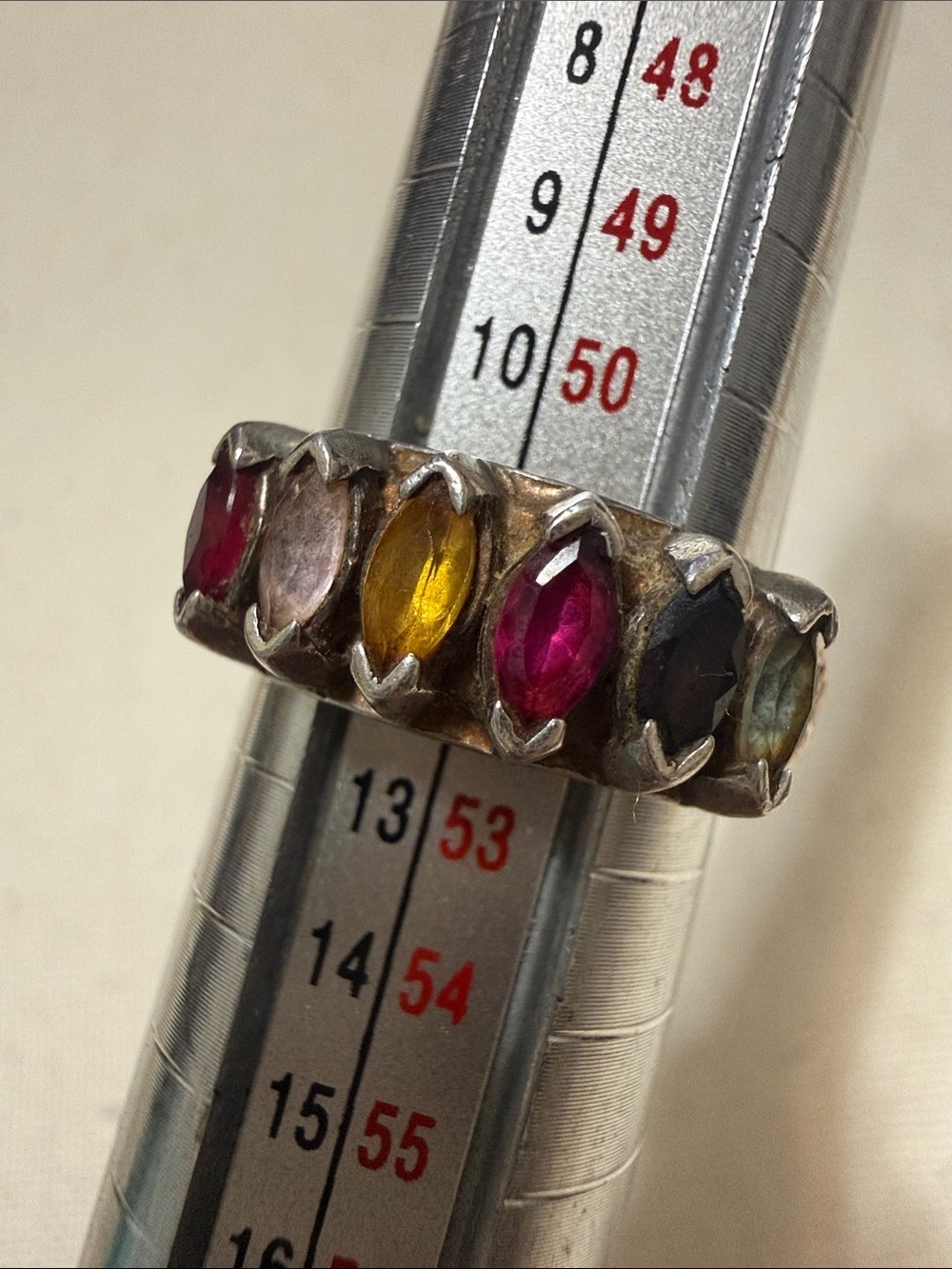 Sterling Silver 925 Multicolor Marquise Stone Band Ring size 6 - Picture 10 of 15